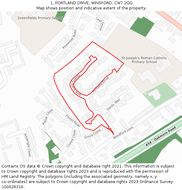 1, PORTLAND DRIVE, WINSFORD, CW7 2GG: Location map and indicative extent of plot