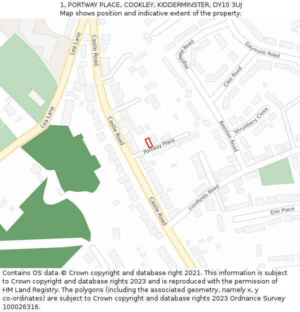 1, PORTWAY PLACE, COOKLEY, KIDDERMINSTER, DY10 3UJ: Location map and indicative extent of plot