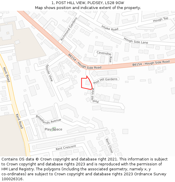 1, POST HILL VIEW, PUDSEY, LS28 9GW: Location map and indicative extent of plot