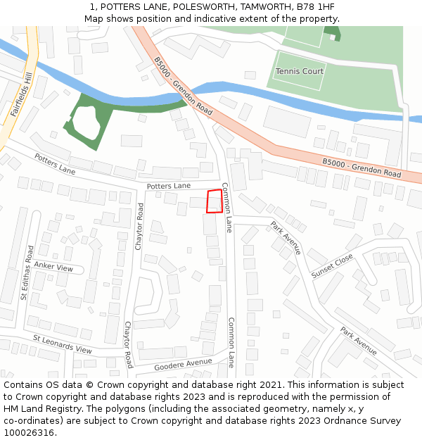1, POTTERS LANE, POLESWORTH, TAMWORTH, B78 1HF: Location map and indicative extent of plot