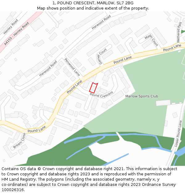 1, POUND CRESCENT, MARLOW, SL7 2BG: Location map and indicative extent of plot