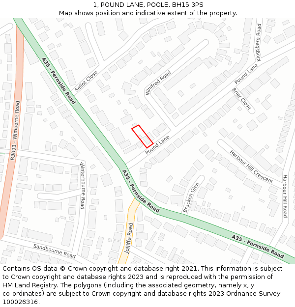 1, POUND LANE, POOLE, BH15 3PS: Location map and indicative extent of plot