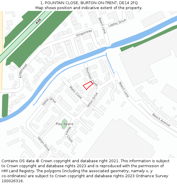 1, POUNTAIN CLOSE, BURTON-ON-TRENT, DE14 2FQ: Location map and indicative extent of plot
