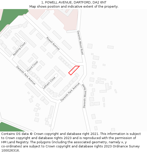 1, POWELL AVENUE, DARTFORD, DA2 6NT: Location map and indicative extent of plot