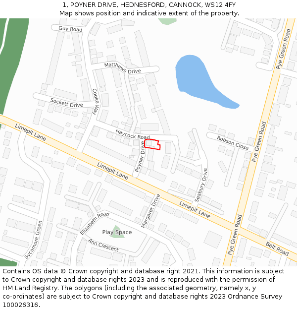 1, POYNER DRIVE, HEDNESFORD, CANNOCK, WS12 4FY: Location map and indicative extent of plot