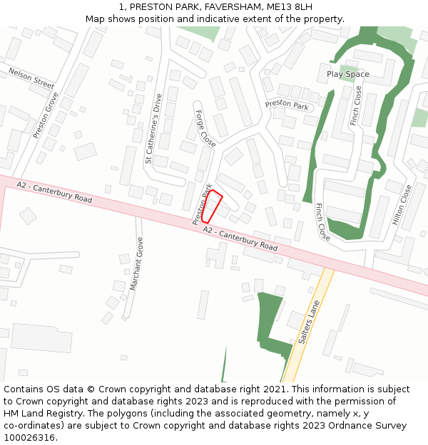 1, PRESTON PARK, FAVERSHAM, ME13 8LH: Location map and indicative extent of plot