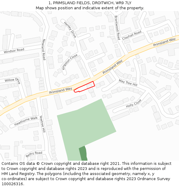 1, PRIMSLAND FIELDS, DROITWICH, WR9 7LY: Location map and indicative extent of plot