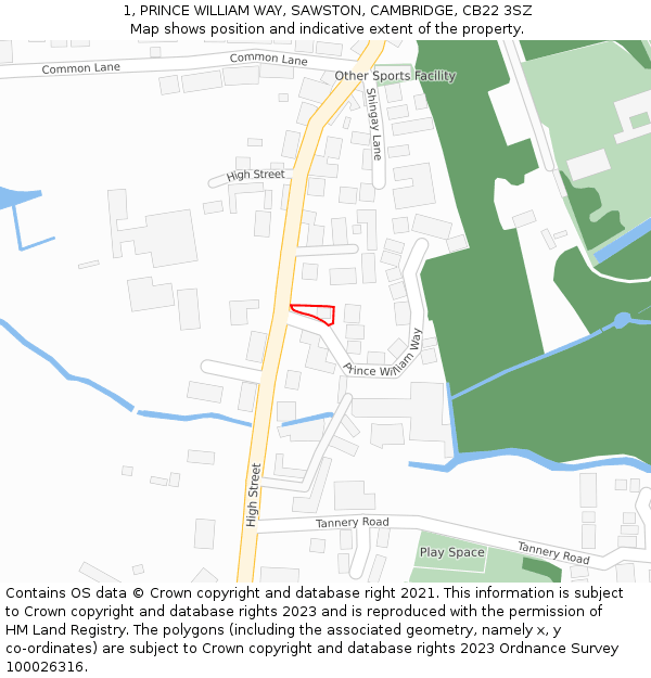 1, PRINCE WILLIAM WAY, SAWSTON, CAMBRIDGE, CB22 3SZ: Location map and indicative extent of plot