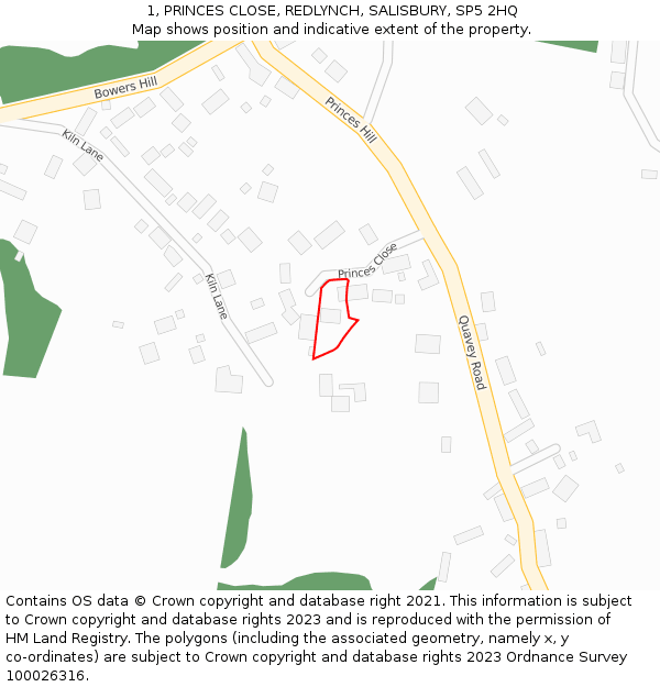 1, PRINCES CLOSE, REDLYNCH, SALISBURY, SP5 2HQ: Location map and indicative extent of plot