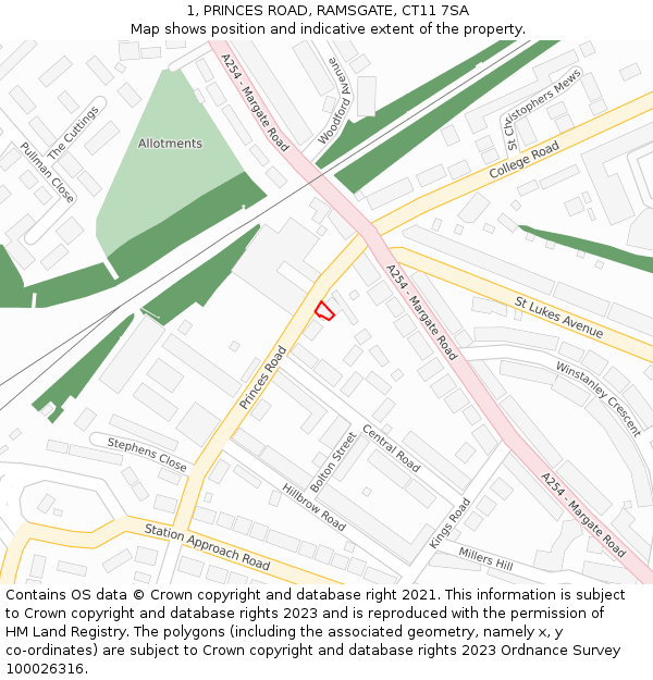 1, PRINCES ROAD, RAMSGATE, CT11 7SA: Location map and indicative extent of plot