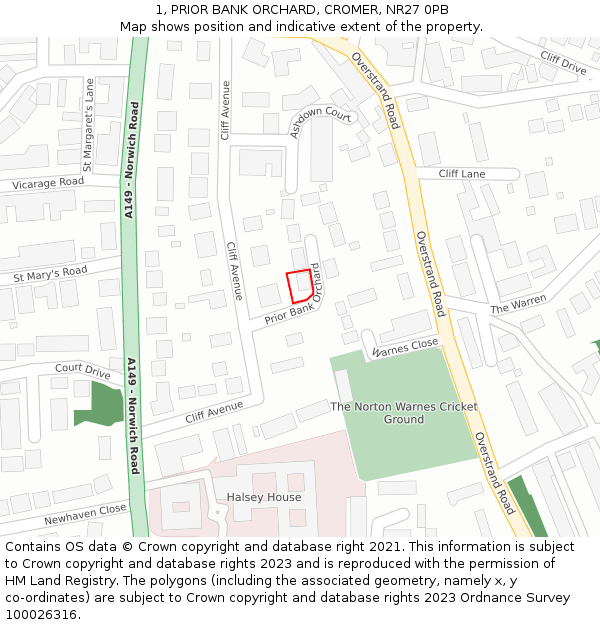 1, PRIOR BANK ORCHARD, CROMER, NR27 0PB: Location map and indicative extent of plot