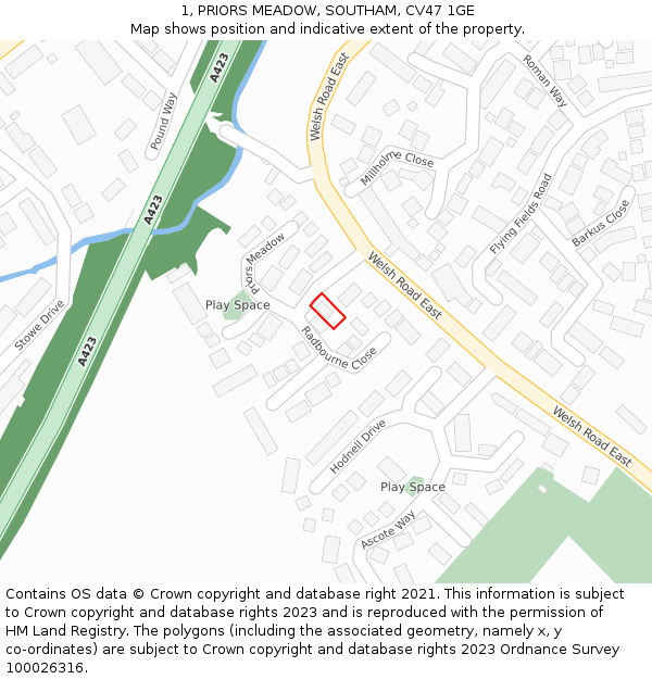 1, PRIORS MEADOW, SOUTHAM, CV47 1GE: Location map and indicative extent of plot