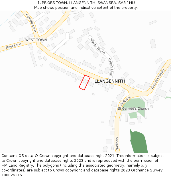 1, PRIORS TOWN, LLANGENNITH, SWANSEA, SA3 1HU: Location map and indicative extent of plot