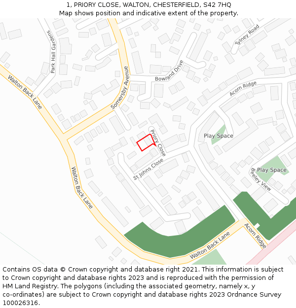1, PRIORY CLOSE, WALTON, CHESTERFIELD, S42 7HQ: Location map and indicative extent of plot