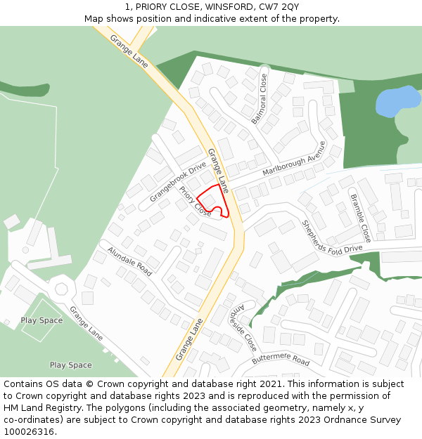 1, PRIORY CLOSE, WINSFORD, CW7 2QY: Location map and indicative extent of plot