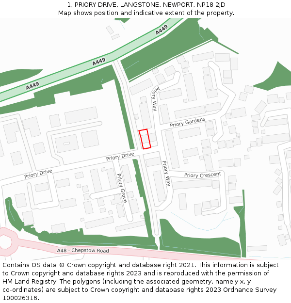 1, PRIORY DRIVE, LANGSTONE, NEWPORT, NP18 2JD: Location map and indicative extent of plot