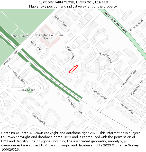 1, PRIORY FARM CLOSE, LIVERPOOL, L19 3RS: Location map and indicative extent of plot