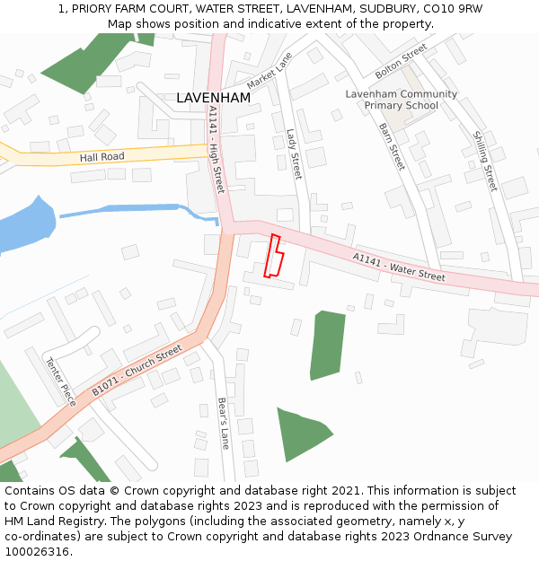 1, PRIORY FARM COURT, WATER STREET, LAVENHAM, SUDBURY, CO10 9RW: Location map and indicative extent of plot