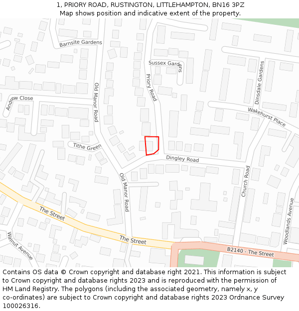 1, PRIORY ROAD, RUSTINGTON, LITTLEHAMPTON, BN16 3PZ: Location map and indicative extent of plot