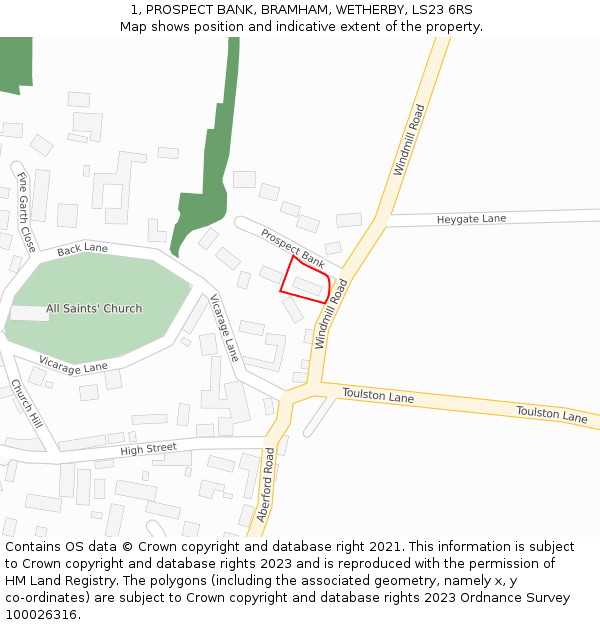 1, PROSPECT BANK, BRAMHAM, WETHERBY, LS23 6RS: Location map and indicative extent of plot