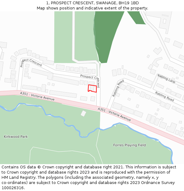1, PROSPECT CRESCENT, SWANAGE, BH19 1BD: Location map and indicative extent of plot