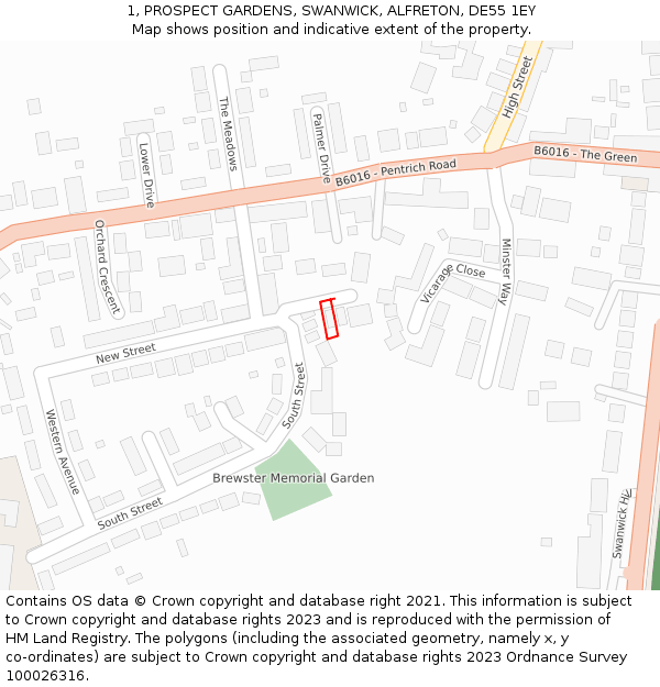 1, PROSPECT GARDENS, SWANWICK, ALFRETON, DE55 1EY: Location map and indicative extent of plot