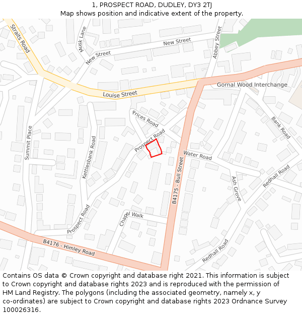 1, PROSPECT ROAD, DUDLEY, DY3 2TJ: Location map and indicative extent of plot