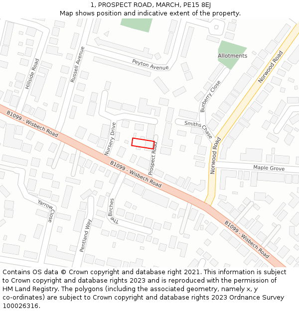 1, PROSPECT ROAD, MARCH, PE15 8EJ: Location map and indicative extent of plot