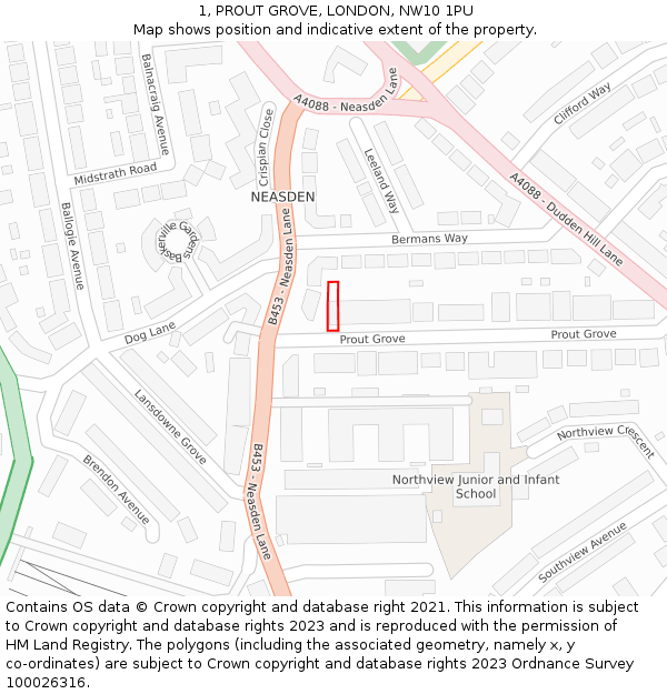 1, PROUT GROVE, LONDON, NW10 1PU: Location map and indicative extent of plot