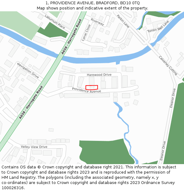 1, PROVIDENCE AVENUE, BRADFORD, BD10 0TQ: Location map and indicative extent of plot