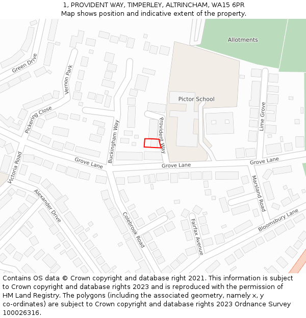 1, PROVIDENT WAY, TIMPERLEY, ALTRINCHAM, WA15 6PR: Location map and indicative extent of plot