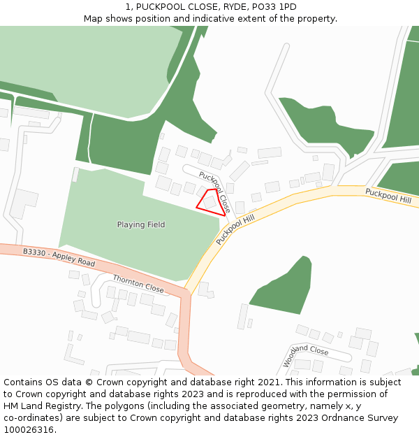 1, PUCKPOOL CLOSE, RYDE, PO33 1PD: Location map and indicative extent of plot