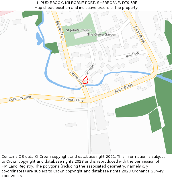 1, PUD BROOK, MILBORNE PORT, SHERBORNE, DT9 5RF: Location map and indicative extent of plot