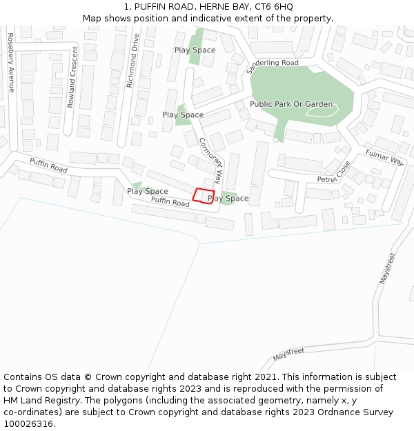 1, PUFFIN ROAD, HERNE BAY, CT6 6HQ: Location map and indicative extent of plot