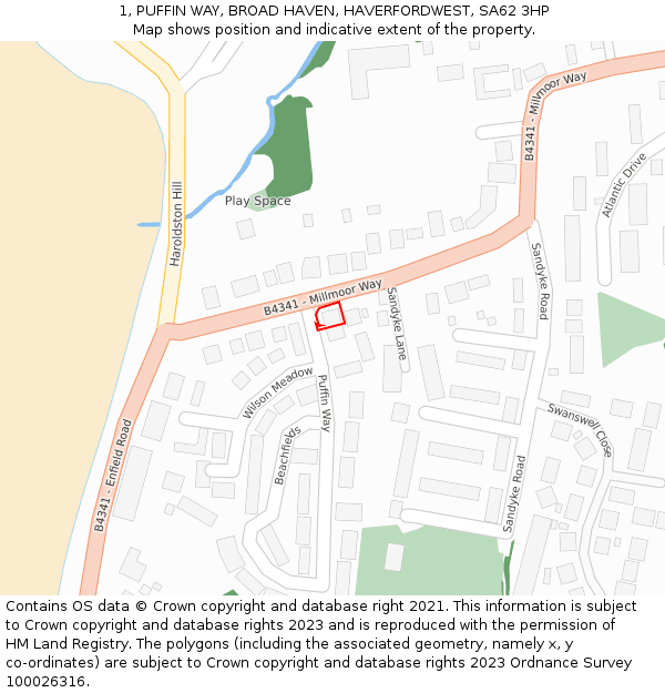 1, PUFFIN WAY, BROAD HAVEN, HAVERFORDWEST, SA62 3HP: Location map and indicative extent of plot