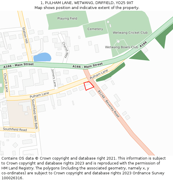 1, PULHAM LANE, WETWANG, DRIFFIELD, YO25 9XT: Location map and indicative extent of plot