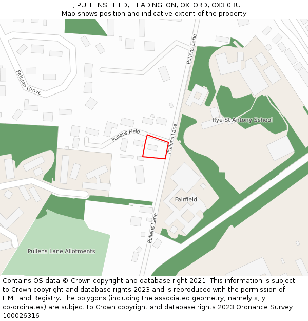 1, PULLENS FIELD, HEADINGTON, OXFORD, OX3 0BU: Location map and indicative extent of plot