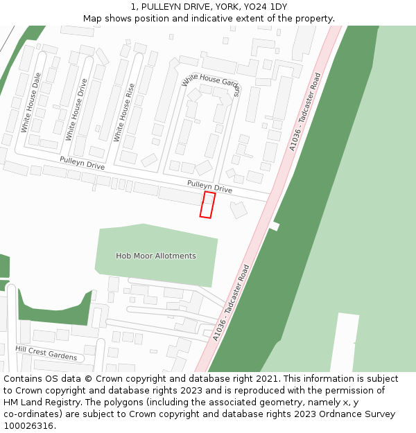 1, PULLEYN DRIVE, YORK, YO24 1DY: Location map and indicative extent of plot