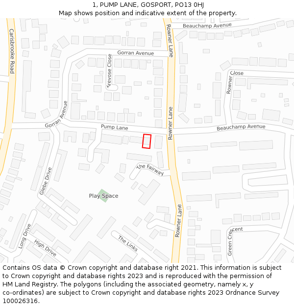 1, PUMP LANE, GOSPORT, PO13 0HJ: Location map and indicative extent of plot