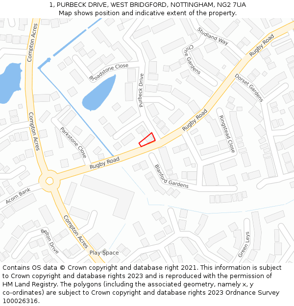 1, PURBECK DRIVE, WEST BRIDGFORD, NOTTINGHAM, NG2 7UA: Location map and indicative extent of plot