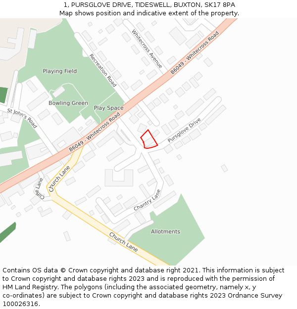 1, PURSGLOVE DRIVE, TIDESWELL, BUXTON, SK17 8PA: Location map and indicative extent of plot