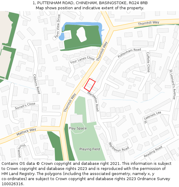 1, PUTTENHAM ROAD, CHINEHAM, BASINGSTOKE, RG24 8RB: Location map and indicative extent of plot