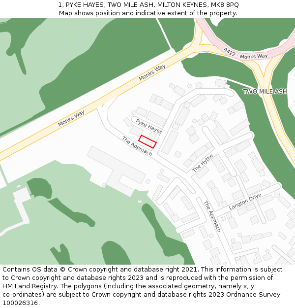 1, PYKE HAYES, TWO MILE ASH, MILTON KEYNES, MK8 8PQ: Location map and indicative extent of plot