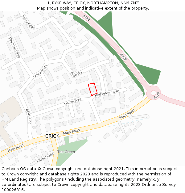 1, PYKE WAY, CRICK, NORTHAMPTON, NN6 7NZ: Location map and indicative extent of plot