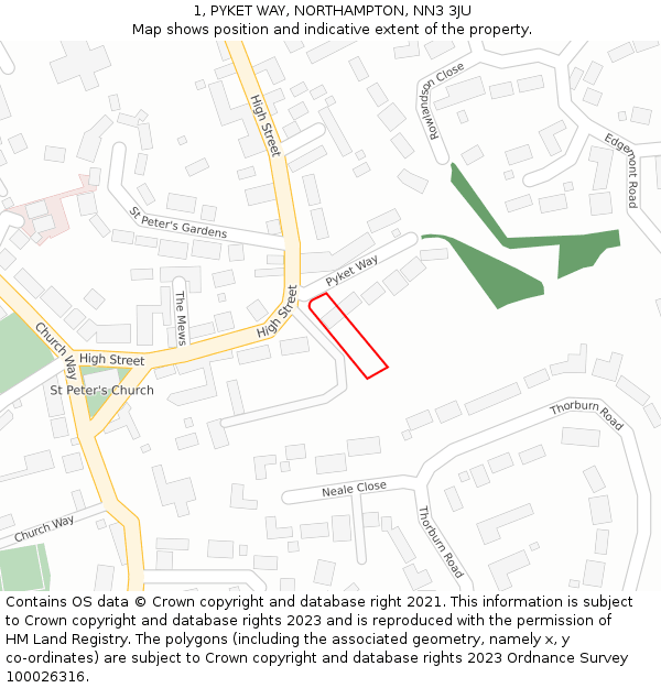 1, PYKET WAY, NORTHAMPTON, NN3 3JU: Location map and indicative extent of plot