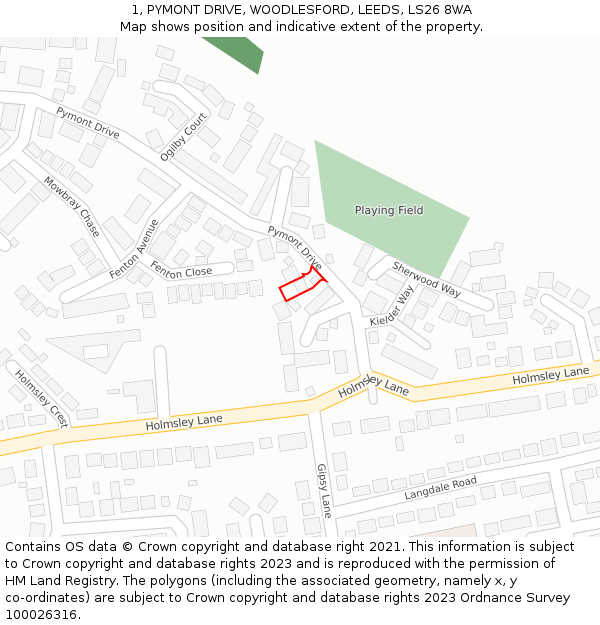 1, PYMONT DRIVE, WOODLESFORD, LEEDS, LS26 8WA: Location map and indicative extent of plot