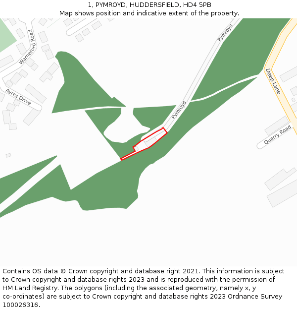 1, PYMROYD, HUDDERSFIELD, HD4 5PB: Location map and indicative extent of plot