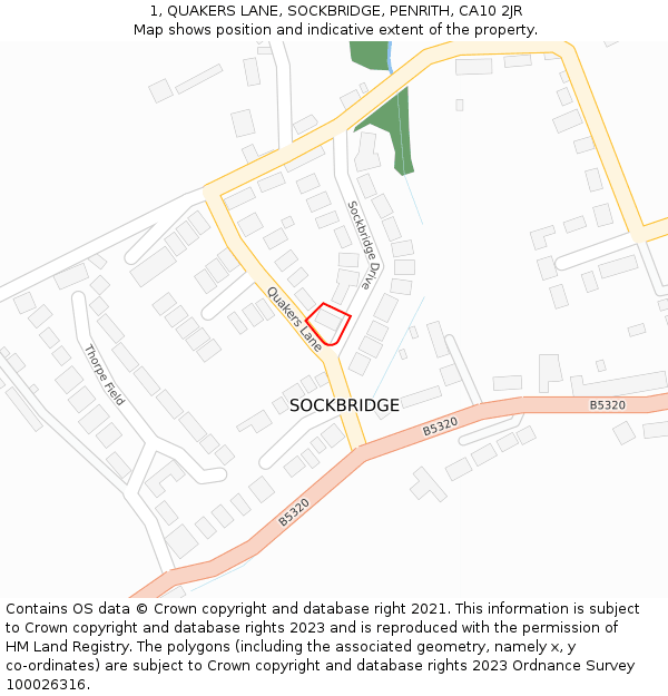 1, QUAKERS LANE, SOCKBRIDGE, PENRITH, CA10 2JR: Location map and indicative extent of plot