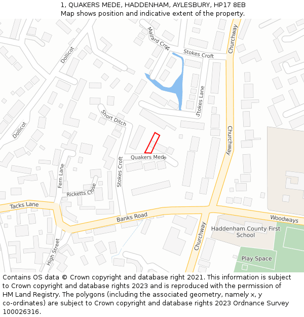 1, QUAKERS MEDE, HADDENHAM, AYLESBURY, HP17 8EB: Location map and indicative extent of plot