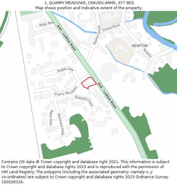 1, QUARRY MEADOWS, CRAVEN ARMS, SY7 9EG: Location map and indicative extent of plot